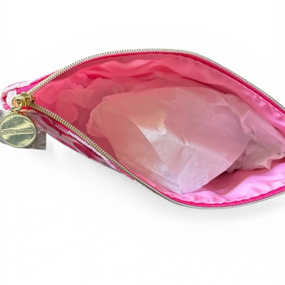 Estee Lauder Pink Patterned Cosmetic Pouch with Gold Charm